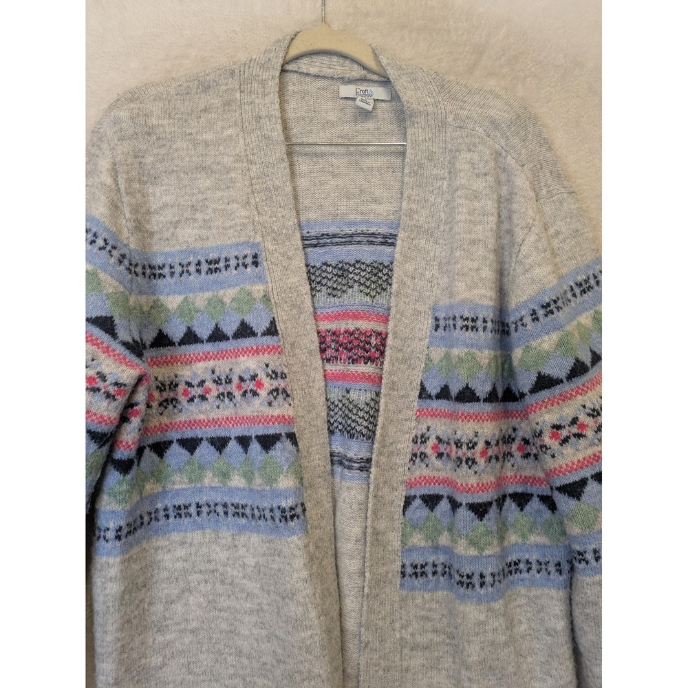 Croft & Barrow Cardigan Women's L Gray Fair Isle Open Front Sweater - Picture 3 of 8